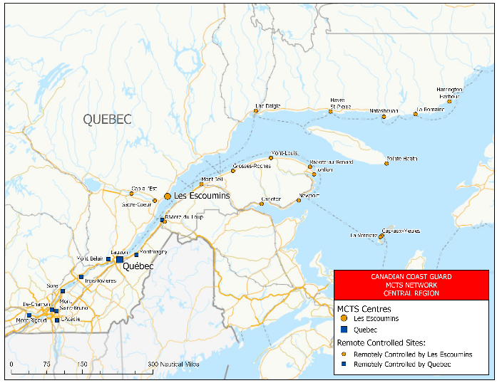 Map of the Central region showing Quebec.