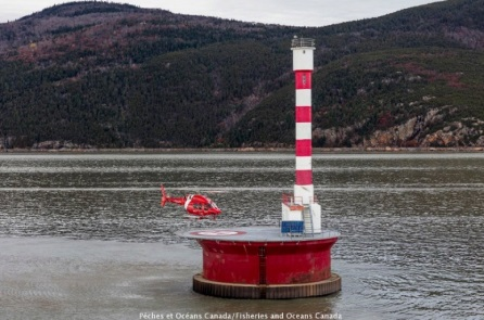 Cap Brûlé pillar in the St. Lawrence River, 25 nautical miles from Quebec City.