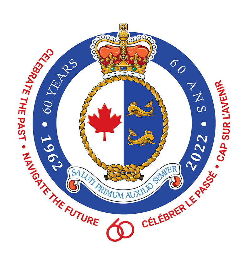 Canadian Coast Guard's 60th identifier with slogan, Celebrate the past, navigate the future.