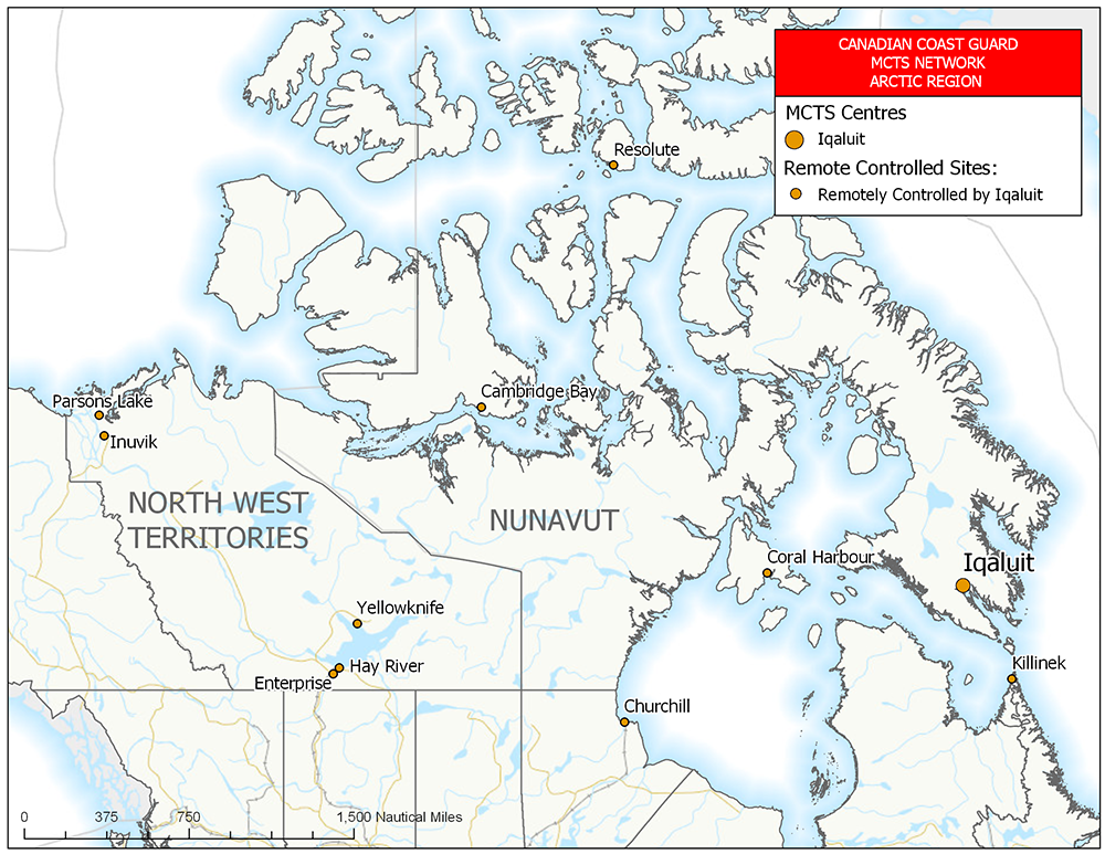 MCTS Network: Centres and Sites – Gulf and St. Lawrence River – Québec region (chart)