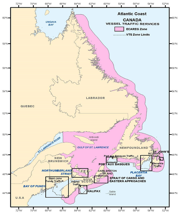 Figure 3-1 Atlantic Coast VTS ECAREG (chart) described below