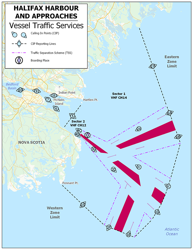 Figure 3-5 Vessel Traffic Services - Halifax described below