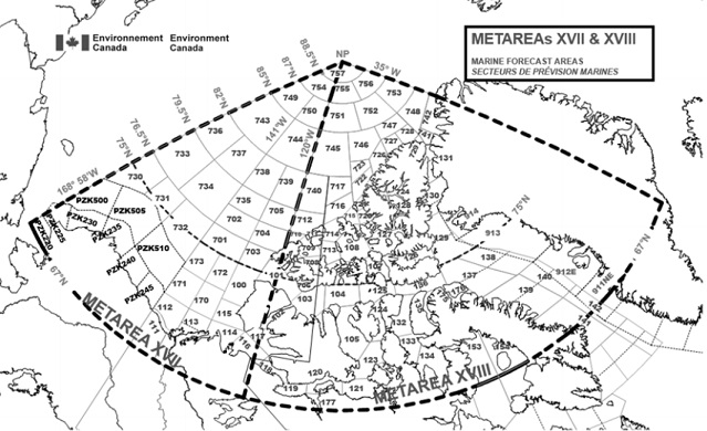 Figure 5-2 Marine Forecast Areas - METAREAs XVII & XVIII described below