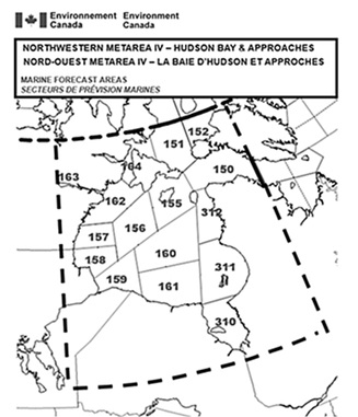Figure 5-3 Environment Canada's map of Northwestern METAREA IV including Hudson Bay and Approaches described below