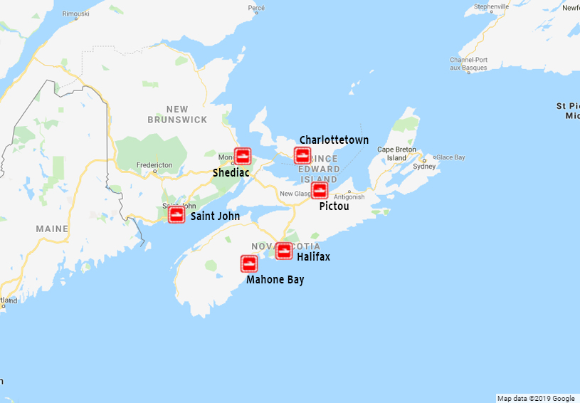 Map showing stations in the Maritimes sector