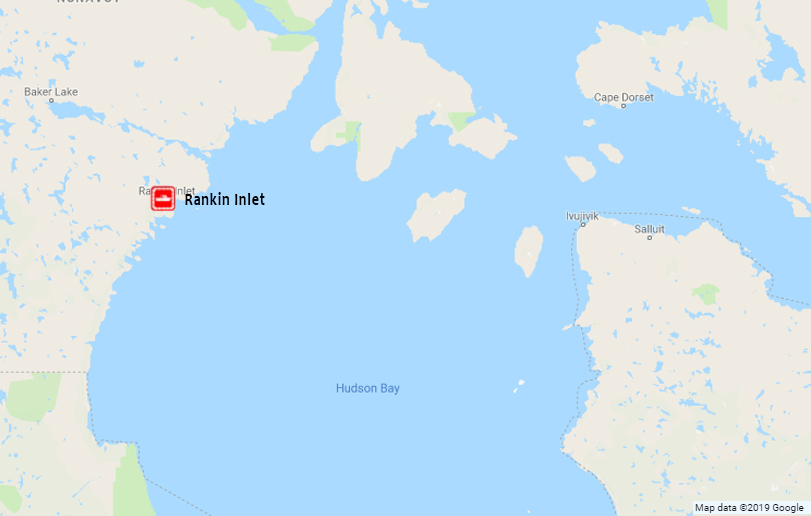 Map showing Rankin Inlet in the Arctic region