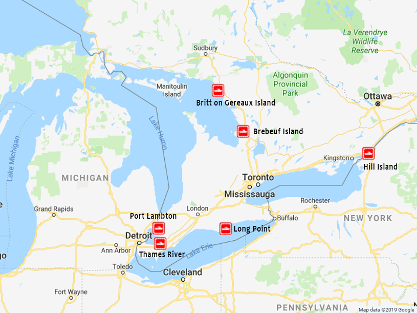 Map showing IRB stations in the Great Lakes sector